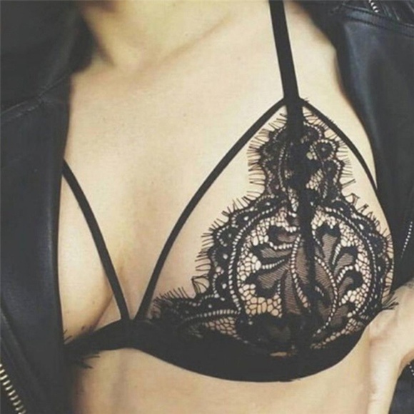 Other - Black Triangle Strappy Eyelash Lace Cup Bralette